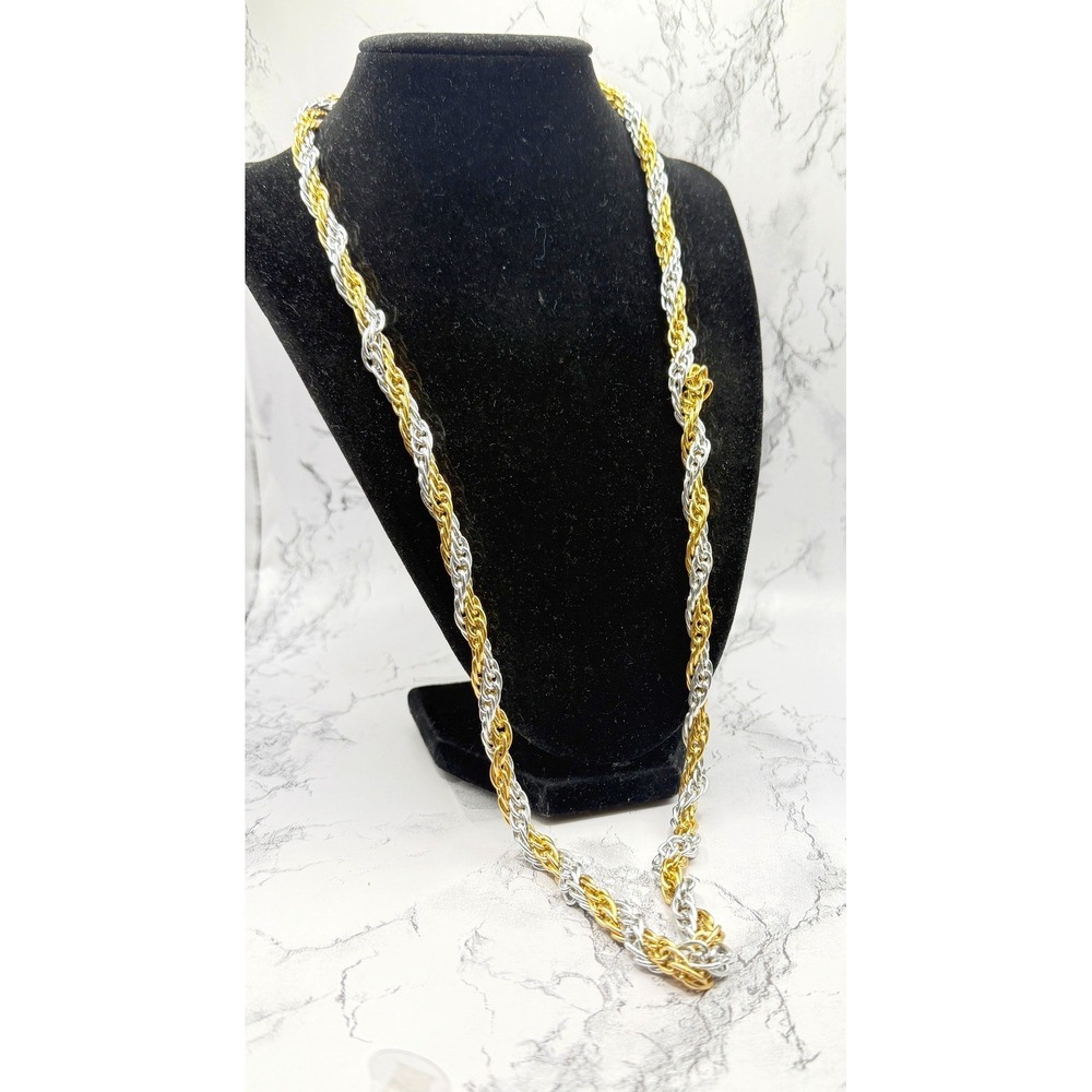Vintage Gold‎ Silver Tone Chain Necklace Two Tone Link Chain 29"